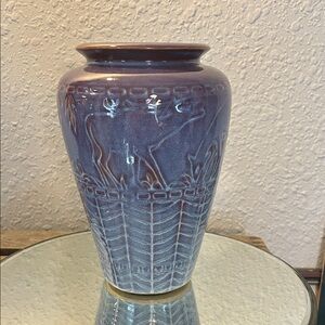 Blue Ceramic Vase with Deer Design